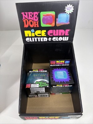 1 x NeeDoh Nice Cube Glitter and Glow, Nee Doh Squishy Glowing Eiswürfel BLAU UK