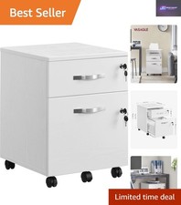 Contemporary 2-Drawer File Cabinet with Rolling Wheels and Hanging Rails - White