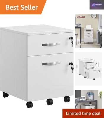 Moderner Aktenschrank mit 2 Schubladen, Rollen und Hängeschienen - Weiß
