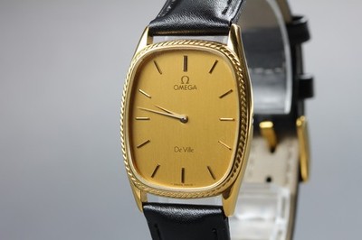 Vintage 1980s Omega De Ville Cal.1365 Quartz Push Crown Gold Tonneau [Near Mint]