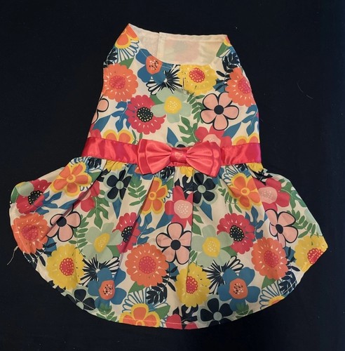 Vibrant Life Dog Dress Small Floral Multi-color Pink Bow Pet Fashion Clothing