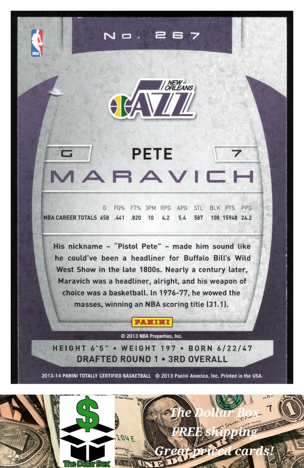 2013-14 Panini Totally Certified #267 Pete Maravich - New Orleans Jazz - Image 2 of 2