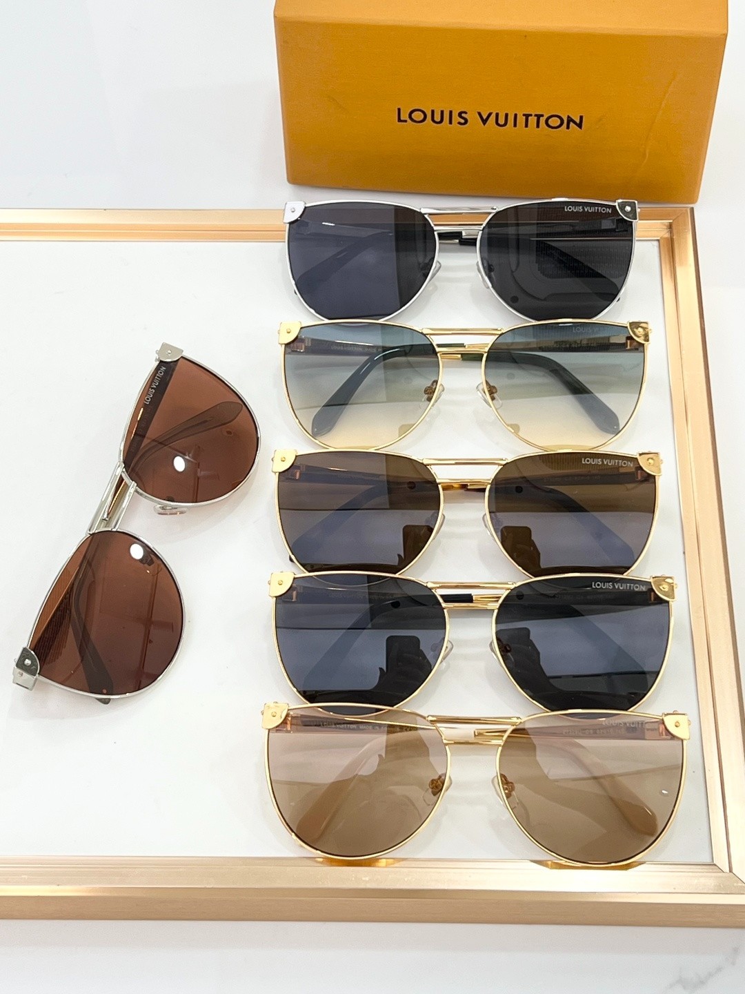 LLOUISV Z7329U Aviator Sunglasses Gold Black Metal Frame Dark Grey Lens 62-16 - second product detail image