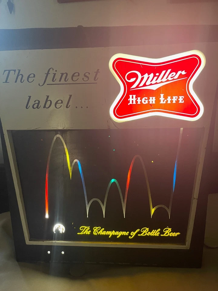 Letrero Miller High Life vintage raro con luces de colores en zig zag Foto 3 de 4