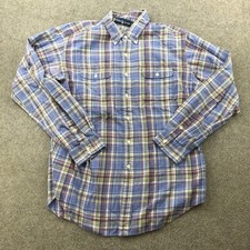 Ralph Lauren Shirt Mens XL Blue Plaid Button Down Long Sleeve Chest Pockets
