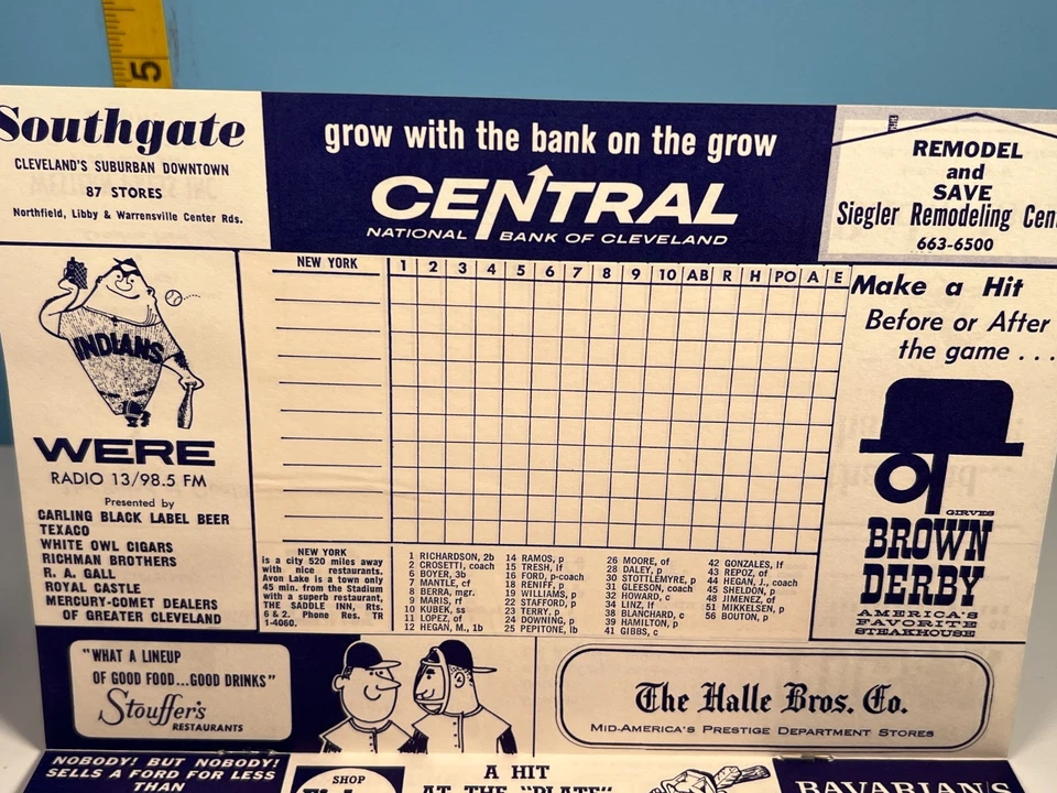 🔥 1964 Cleveland Indians Baseball Program vs Yankees Uns. Mantle HIGH GRADE!🔥 - Image 3 of 4