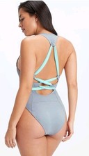 Fabletics Swimsuit Lace-Up Racerback One Piece Women Sz XS Cloud Blue Wore Once