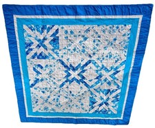Handmade Blue White Star Quilt - Coastal Grandmother Cottagecore Throw - 58x58