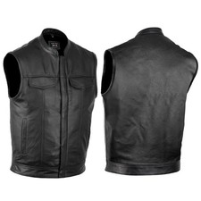 SOA Men's Motorcycle Club Leather Vest Concealed Carry Arms Solid Back Vest Jack