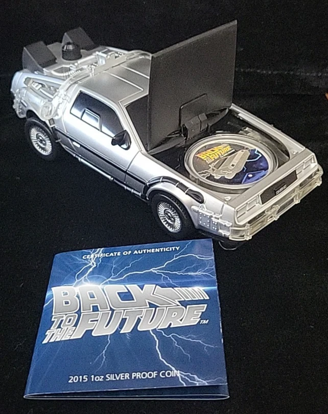 2015 Tuvalu Back to the Future Delorean 1oz Silver Car Coin OGP Box/COA Car Case - Image 2 of 4