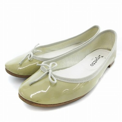 Repetto Cendrillon Ballet Shoes Flat Pumps Enamel Ribbon Beige /JS