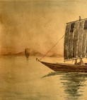 Antique 1906 Japanese Water Color Painting By Artist Oshima - Signed And Dated — photo 3