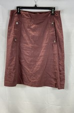 Theory Women's Dusty Rose Linen Blend Flap Pocket Midi Skirt Sz 10