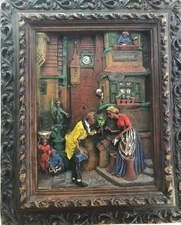 Antique GERMAN WAX RELIEF VTG 3-D ART Gunter Kerzen Vintage Late 1920"s 11"x13"