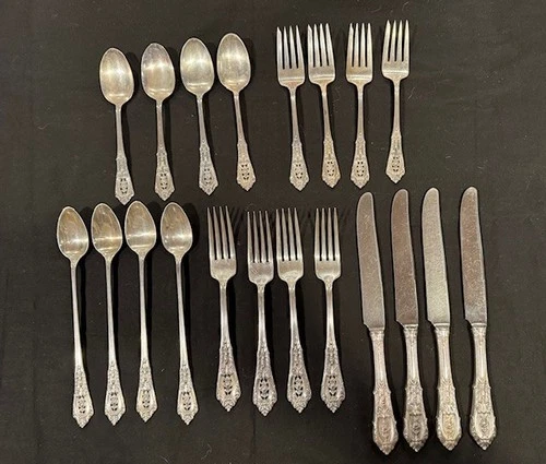 4 Sets 5 Pc Place Settings Wallace Sterling Silver Rose Point Pattern 20 Pcs