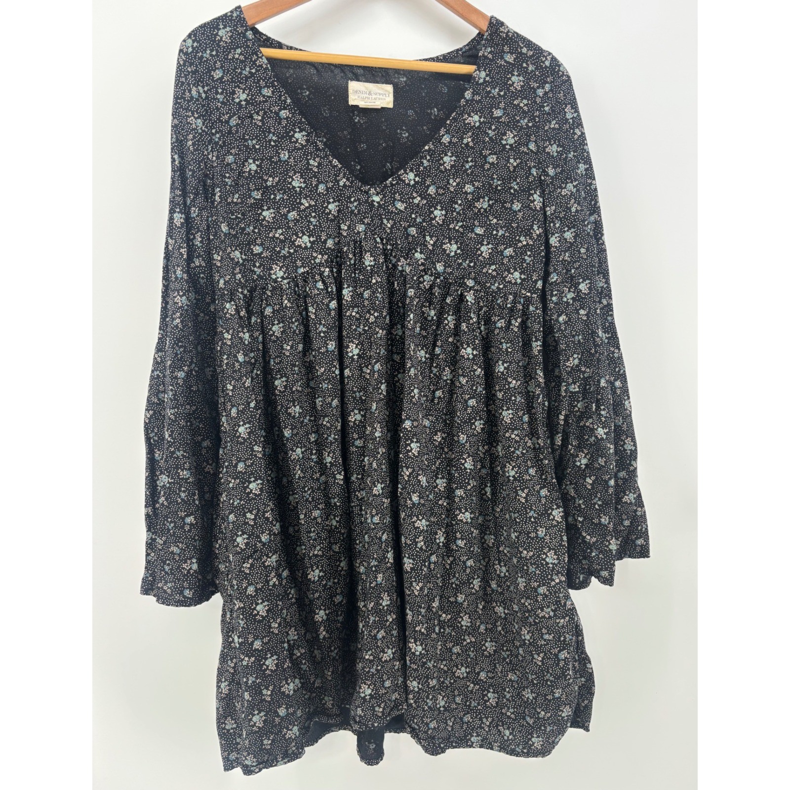 Denim & Supply Ralph Lauren Floral Print Babydoll V Neck Mini Dress Sz Medium