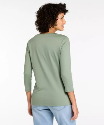 L.L.Bean Women's Pima Cotton Shaped Tee, Three-Quarter-Sleeve Jewelneck