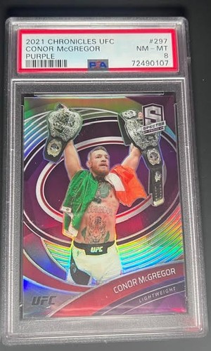 2021 Panini UFC Chronicles Conor McGregor #297 Spectra Purple Prizm /49 PSA 8