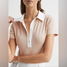 Reiss Avery Short Sleeve Polo Bodysuit Neutral/Ivory sz 6
