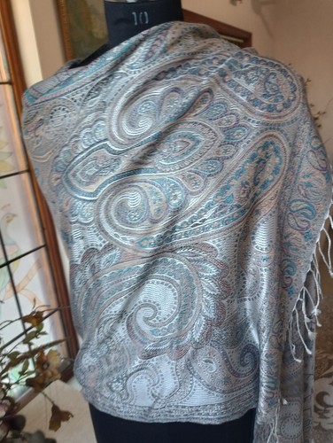 Stola 100% SETA PASHMINA JAMAVAR scialle soia seda INVOLUCRO etole - Foto 8 di 8