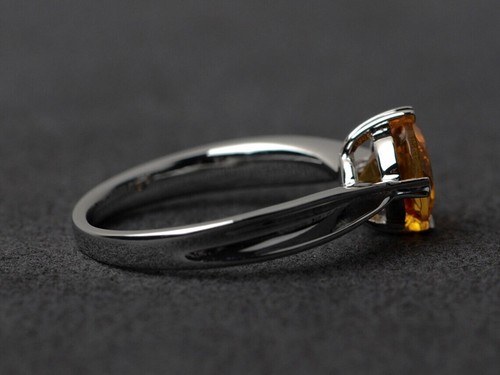 Citrine 925 Sterling Silver Women Ring Round Cut Natural Gemstone Cocktail Ring - Picture 2 of 4