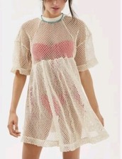 Urban Outfitters Nathan Sheer Mesh Netted  Babydoll Dress Cream-Size 6,8,10,12
