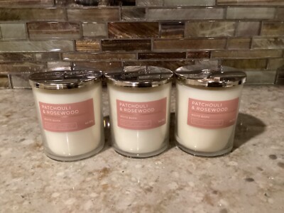 Bath & Body Works ~ PATCHOULI & ROSEWOOD ~ Lot of 3 ~ Jar Candles 8 oz FREE SHIP