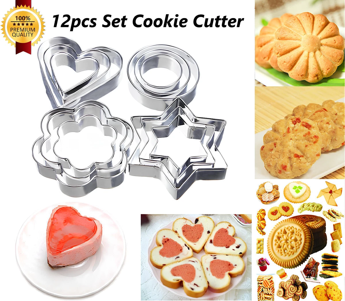 12 Ausstecher Set Edelstahl Keksform Gebäck Backen Kuchen Mini Metall