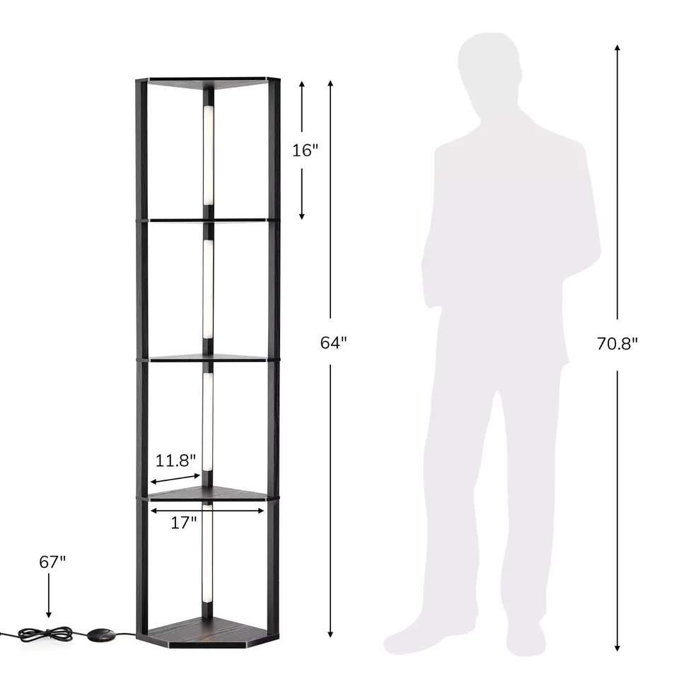 EDISHINE Estante Esquinero con Luces, Moderno Estante de Lámpara LED de Pie Regulable Foto 3 de 4