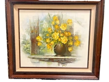 Painting Jacques Brissaud Original Signed Painting Floral Yellow Flowers