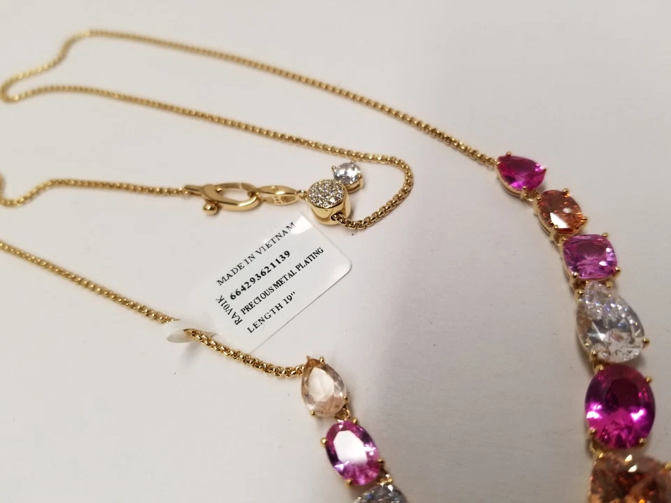 Nadri "Watercolors" Pink CZ 18k Gold Plated Bold Frontal 19" Necklace - Image 3 of 4