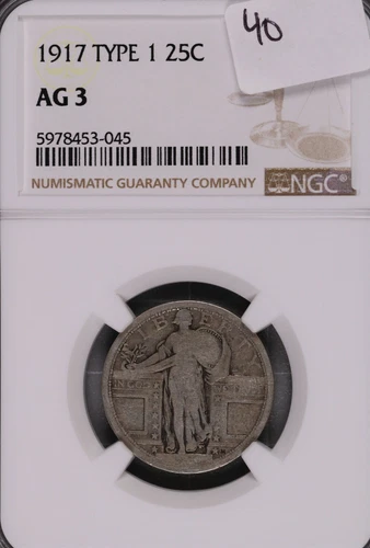 1917 Type 1 Standing Liberty Silver Quarter NGC AG-3 #3-045