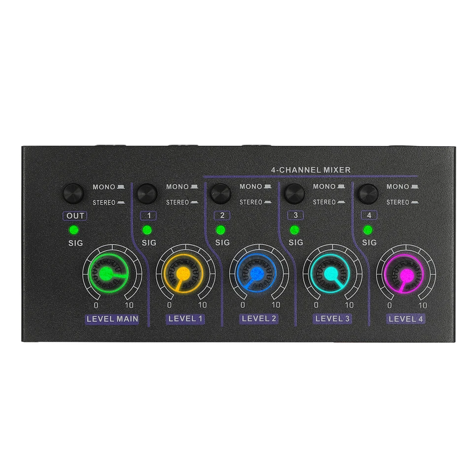 4-Kanal Line Mixer Unterst��tzung Mono Stereo-Audio-Mischpult Mischer Audiomixer - Bild 3 von 4