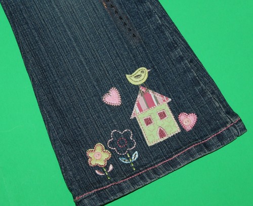 4 NWT Pumpkin Patch SPRING FLOWER PATCH Blue JEANS Denim Pants Girls - Picture 3 of 4
