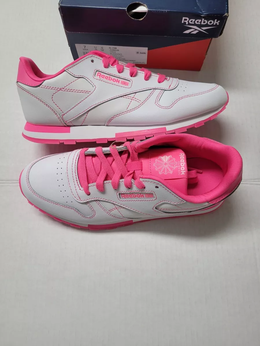 Reebok CL Leather Juniors Size 7 Pink White GX5606 eBay