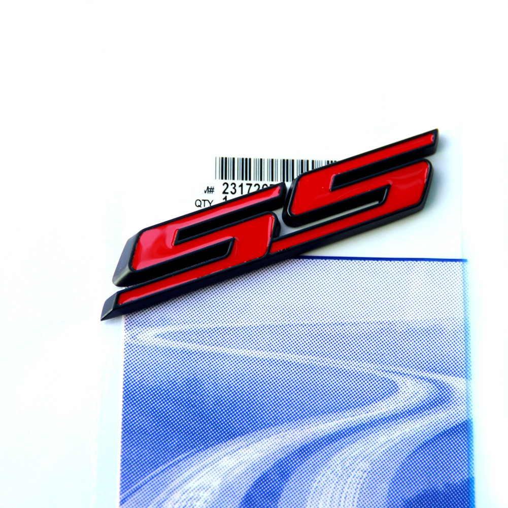 1x OEM Red SS Emblem Badge Sticker for Camaro SS Silverado Series Black