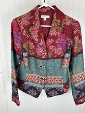 Vintage Coldwater Creek Womens Multicolor Tapestry Blazer Jacket Size 8