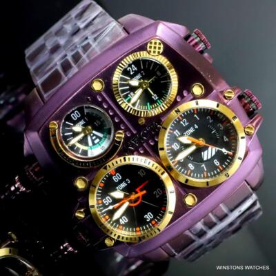 Invicta Aviator Zulu Purple Stainless Steel Bracelet Quad Time