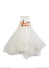 Little Miss Aoki Couture Tea-Length Flower Tulle Dress SZ 4/5 WHITE 