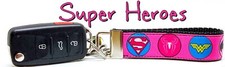 Super Hero Key Fob Wristlet Keychain 1"wide Zipper pull Camera strap handmade