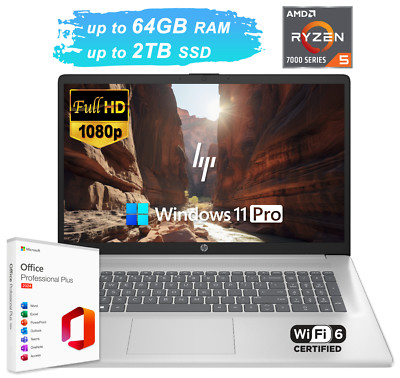2026 HP Laptop 17.3'' FHD 6-Core AMD Ryzen 5 Up to 64GB RAM 2TB SSD Win 11 Pro