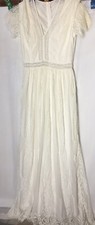 Unbranded Small Ladies Woman Lace Lined Maxi Dress Ivory Short Sleeve Zippered