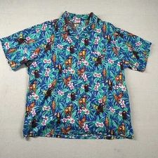 Vintage Barefoot in Paradise Shirt Mens XL Aloha Birds Floral Toucan Hawaiian