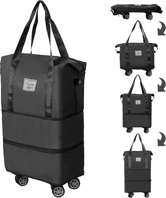 Bolsa de viaje 50L con ruedas, plegable, expandible, negra.