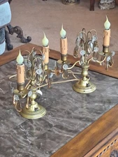French Louis XVI Style Girandoles Candelabra Antique Prism Matching Table Lamps