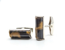 Vintage Finnland Designer Manschettenkn&ouml;pfe Tigerauge 835 Silber Art.-Nr:1942