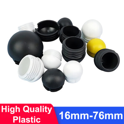 Domed Round Plastic Blanking End Cap Caps Tube Pipe Inserts Black/White 16-76mm