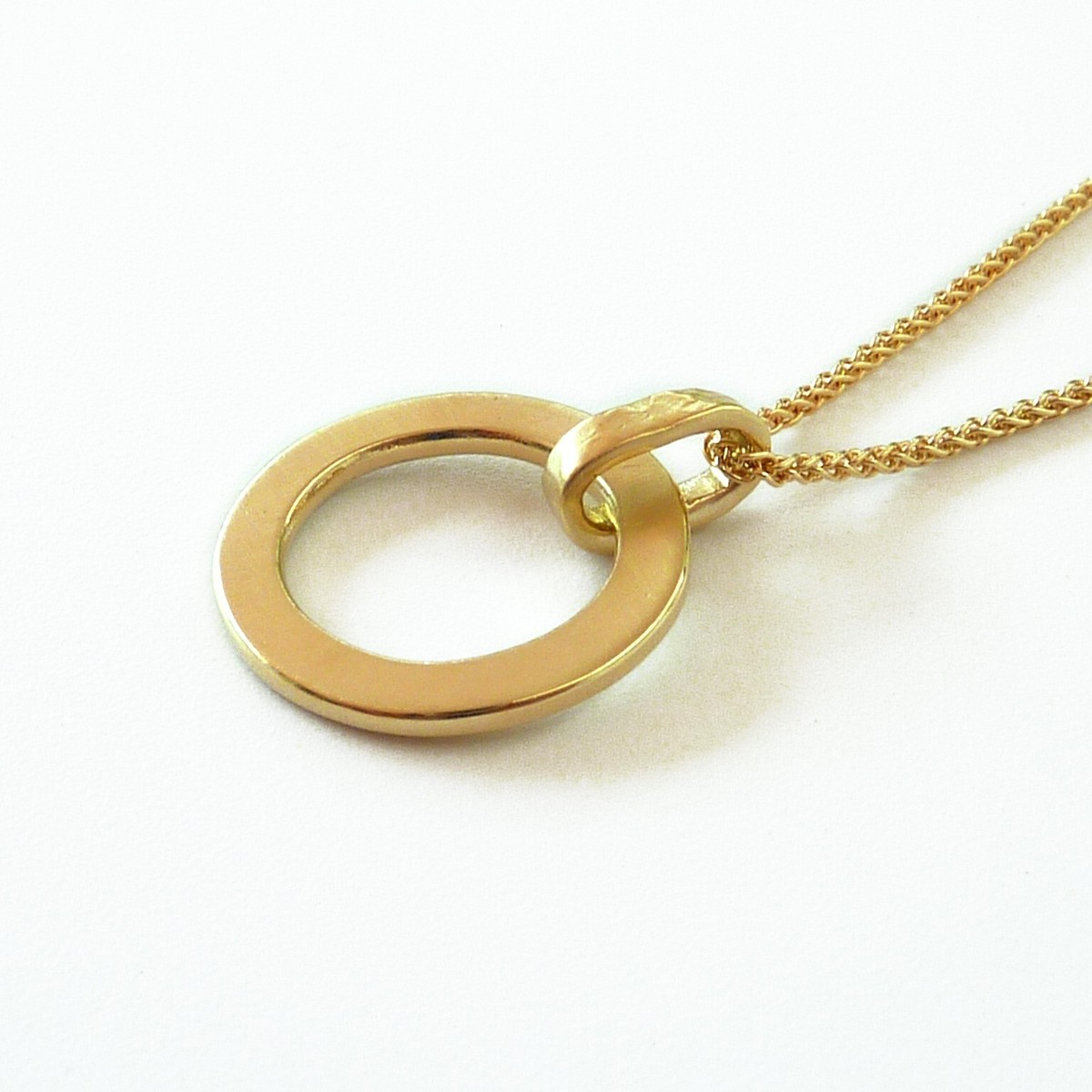 18K Gold Circle Pendant Necklace, Gold Round Pendant Handmade
