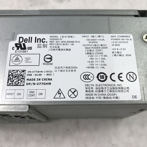 Dell 077GHN D250AD-01 250W 240V 60Hz Power Supply DPS-250AB-79 A - Afbeelding 3 van 6