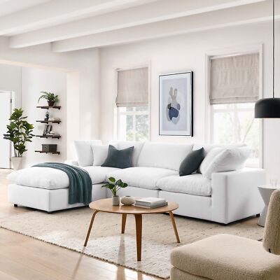 Modway Commix Down Filled Overstuffed 4 Piece Sectional Sofa Set in Pure White